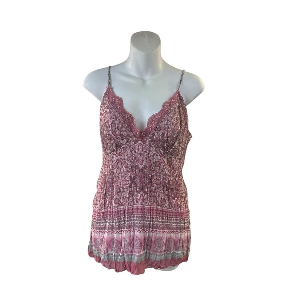Vintage Georgiou Studio Pink Lace Floral Sequin Tank Top Y2K Fairycore Large